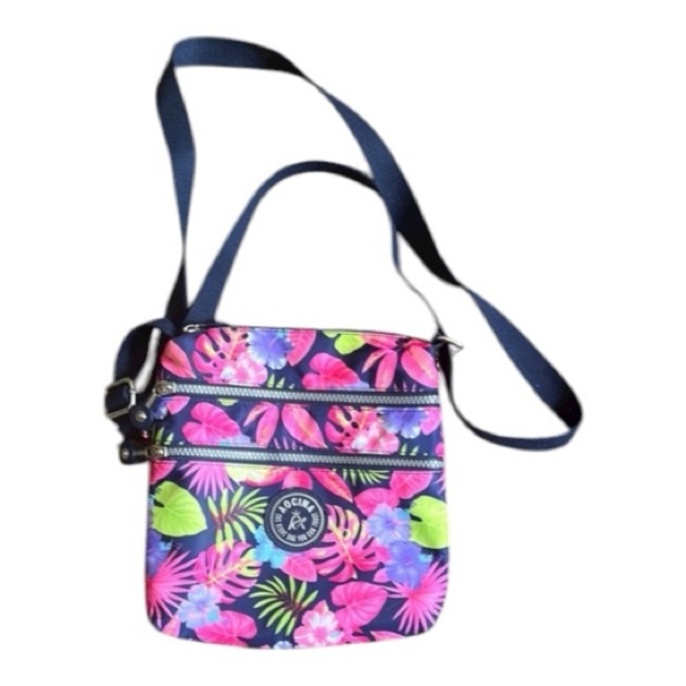 Pink and Green Crossbody Bag with Tropical Print